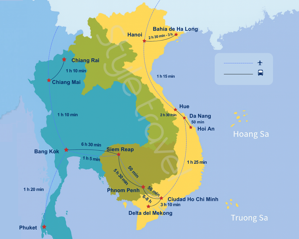 Travel Map of Vietnam, Cambodia and Thailand